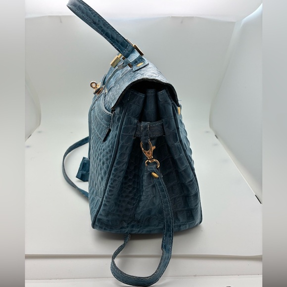 Elegant Blue Crocodile Embossed Leather Birkin Style Handbag Tote - Picture 2 of 8
